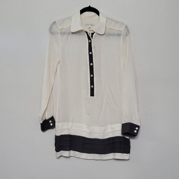 Banana Republic Cream Silk Button Front Mini Dress Size 4 Long Sleeve Luxury - Picture 1 of 5